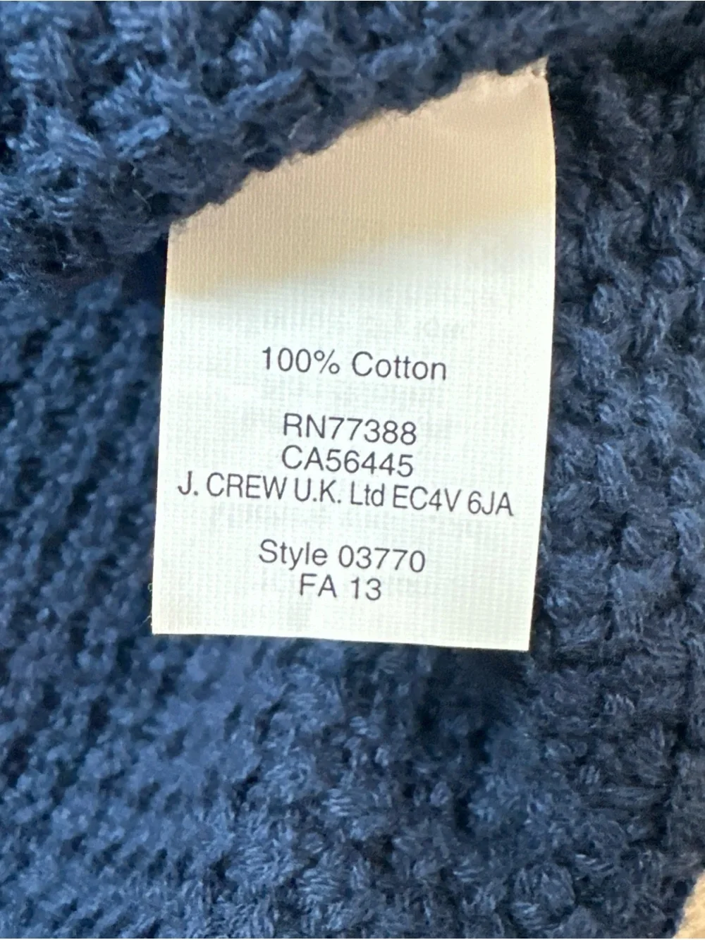 J. CREW Men’s Size L Navy Blue Sweater Shawl Collar Pullover Waffle Knit